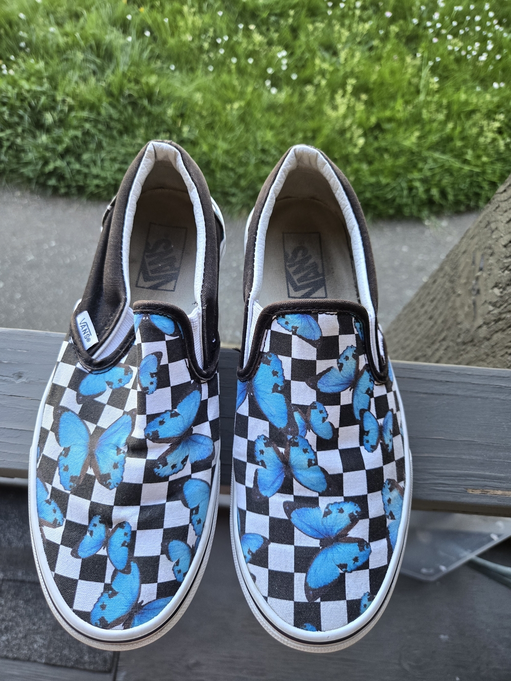 Vans Mens Slip-On Shoes - Blue Butterfly Checkered - Picture 2 of 9